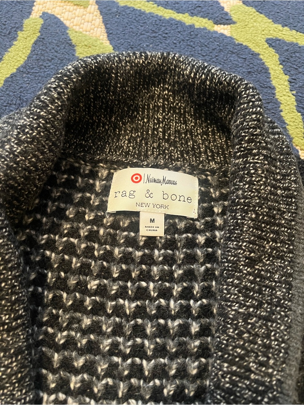 rag & bone Men’s Black & White Marled Knit Cardigan Wool Blend